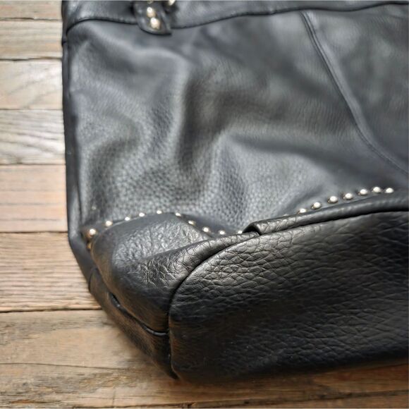 Cato Black Studded Shoulder Bag – Man-Made Materials – Repaired – 15"x14" - Picture 2 of 10